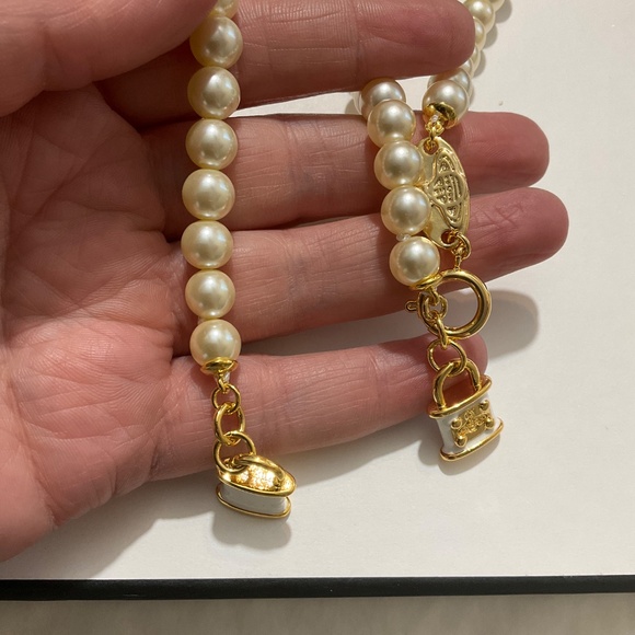 Vivienne Westwood Orb padlock pearl Gold Necklace choker and bracelet - Picture 3 of 5
